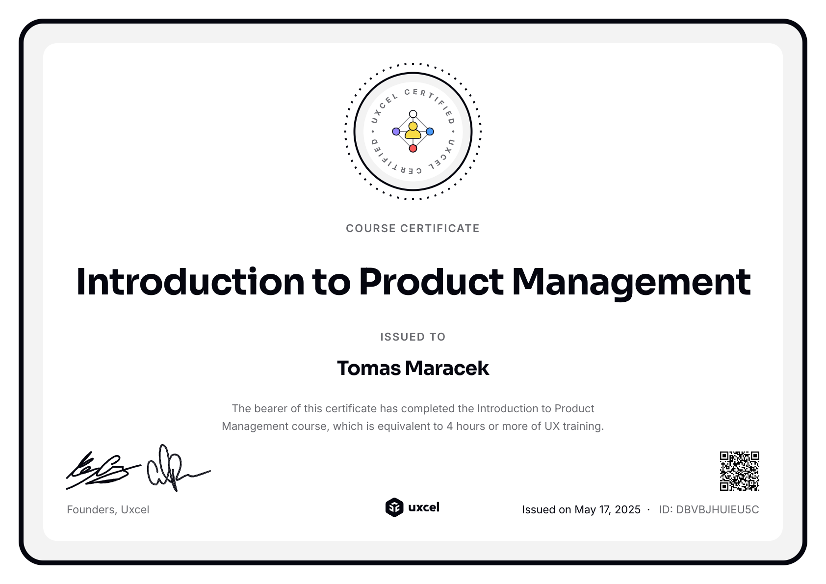 Tomas Maracek's certificate